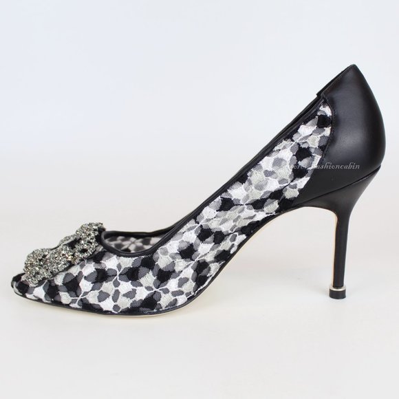 NEW MANOLO BLAHNIK Hangisi Mid-Heel Satin & Lace Pumps - Picture 8 of 13